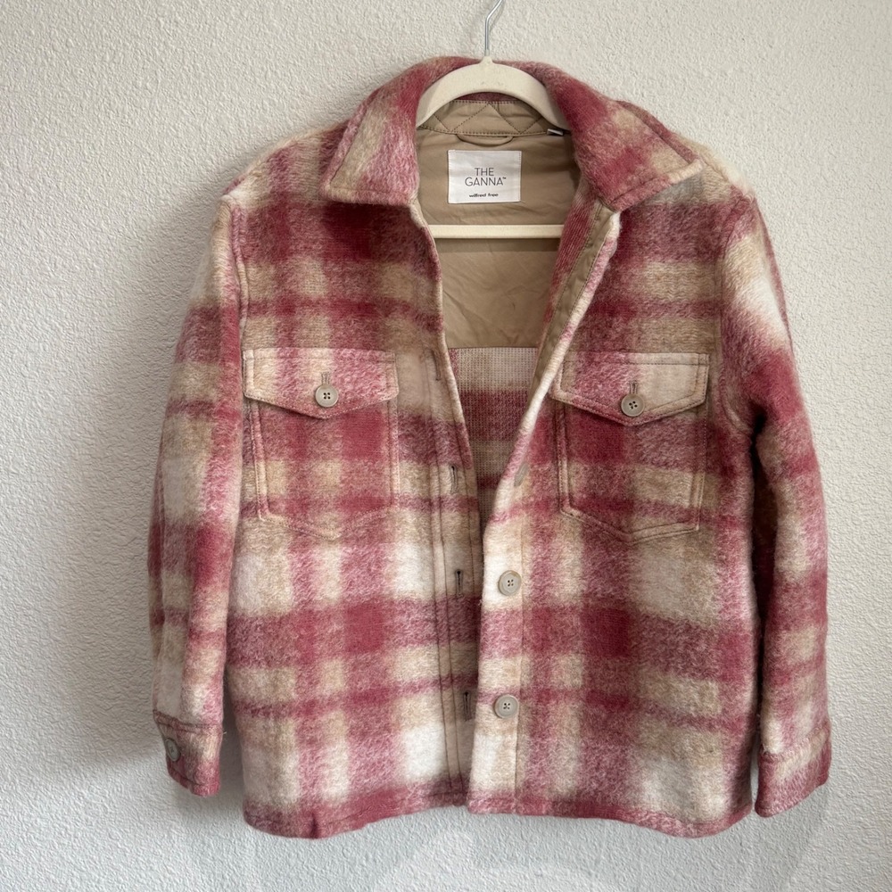 Wilfred Free Aritzia‎ The Ganna Shirt Jacket Pink Plaid Wool Blend 2XS Gorpcore